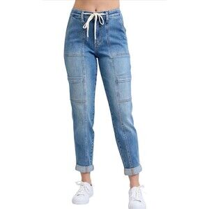 Judy Blue Women's High-Rise Cuffed Cargo Jogger Denim Jeans